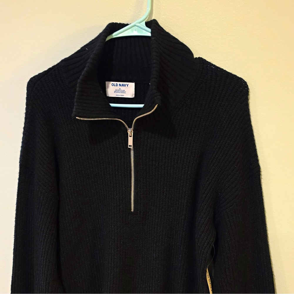 Old Navy Men's Mock Neck 1/2 Zip Waffle Knit Pullover Sweater Black M #292